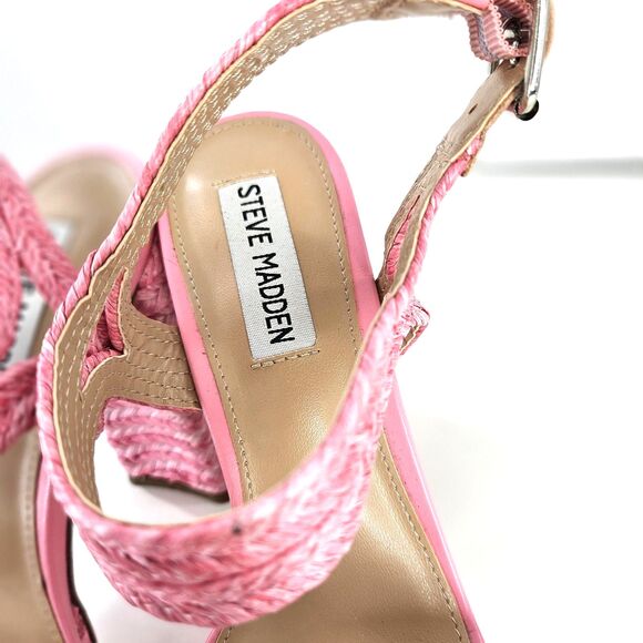 Steve Madden Lombardo Heeled Sandal Pink Raffeta Platform Buckle Ankle Strap W8 - Picture 4 of 16